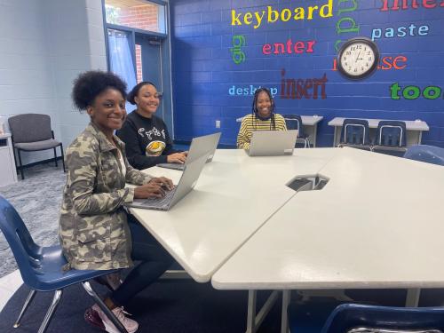 Madison Ellison, Kenya Brawner, Keara Stanford in Computer Center.jpg